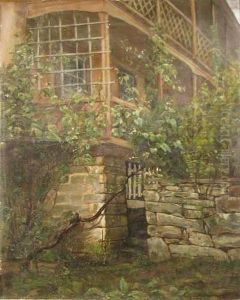 Stone Wall And Vine Covered Porch