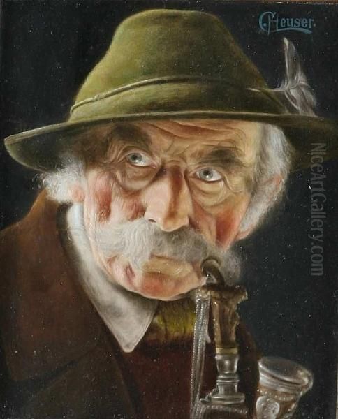 Portrait Of An Elderly Tyrolean Gentleman With A Pipe, Signed - view 1