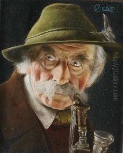Portrait Of An Elderly Tyrolean Gentleman With A Pipe, Signed