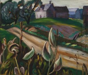 Country Road With Farm Buildings And Milkweed by Prudence Heward