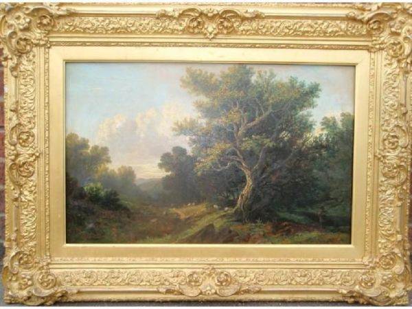 Shepherd And Sheep In A Woodland Landscape - view 1