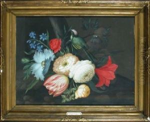 Still Life Of Flowers With A Bird On A Branch: Two by James Hewlett