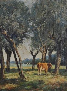 Cattle In A Wooded Pasture by Otto Johann Heinrich Heyden
