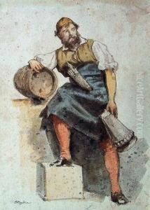 Weinbauer Mit Kanne Und Fass by Otto Johann Heinrich Heyden