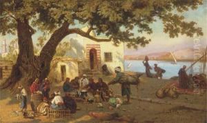 In The Shade On The Banks Of The River Nile by Otto Johann Heinrich Heyden