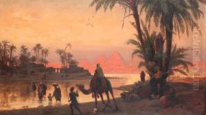 The River Nile With The Gizeh Pyramids by Otto Johann Heinrich Heyden
