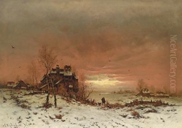 Winterlandschaft Mit Einer Burg Und Einem Jager - view 1