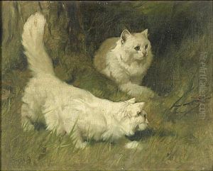 White Persian Cats Chasing A Ladybug