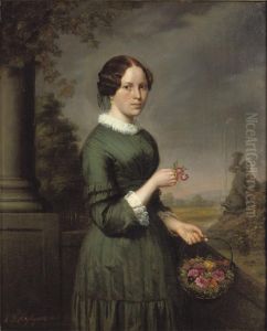 A Girl With Colourful Roses by Gustaaf Antoon F. Heyligers