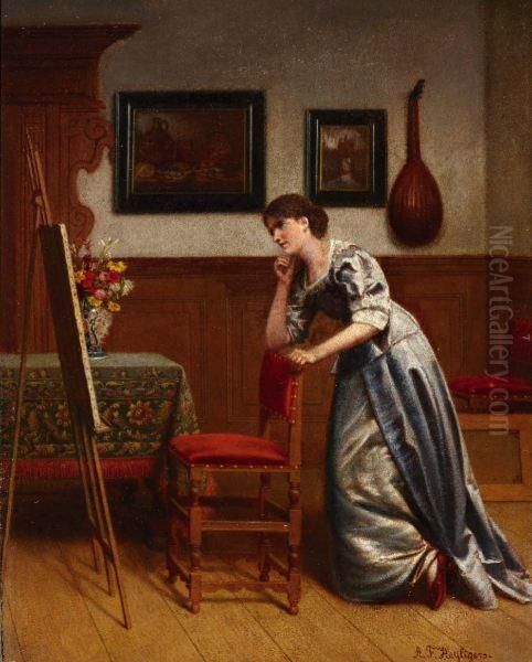 Binnenhuis Met Elegante Dame Voor Schildersezel - view 1