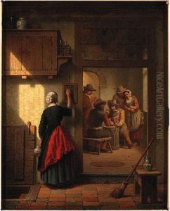 Cavalrists Playing Dice In A Tavern by Gustaaf Antoon F. Heyligers