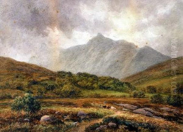 Cattle And A Drover In A Mountainous Landscape - view 1