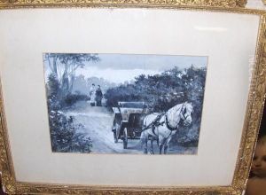 Pony And Trap On A Country Lane by William Heysmann Overend