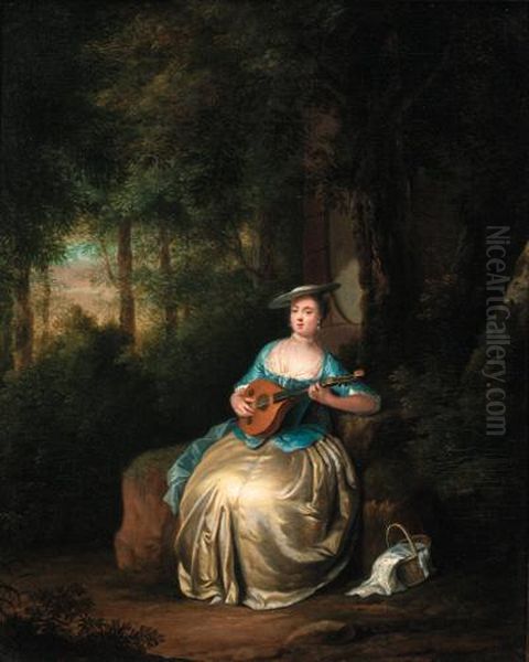 A Lady Playing A Lute In A Wood - view 1