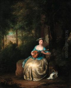 A Lady Playing A Lute In A Wood