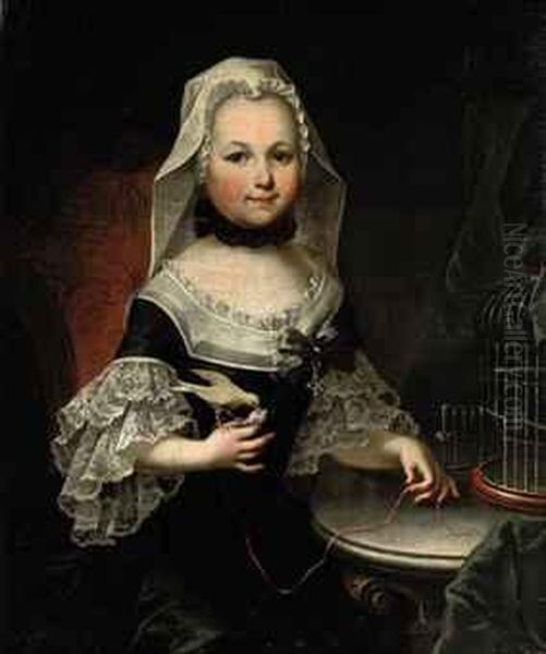 Portrait Of Antonia, Countess Of Lamberg, Three-quarter-length, Ina Black And White Dress With Lace Cuffs, Holding A Bird By Astring - view 1