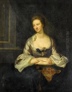 Portrait Of A Lady, Half-length, Seated In An Interior In A Pink Dress