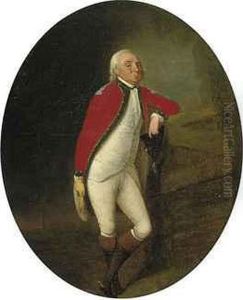 Portrait Of A Gentleman, Full-length, In Uniform, His Left Armleaning On A Fence, In A Landscape With A Church Beyond