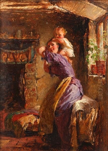 A Woman And A Small Child In A Cottageinterior - view 1