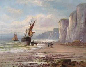 Ships At Anchor On The Dorset Coast by Frank Hider