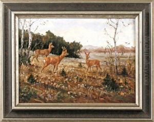 Rehe Auf Herbstlicher Lichtung by Franz Hienl-Merre