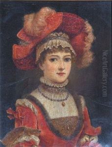 Portrait Of A Lady Wearing A Fur Trimmed Reddress