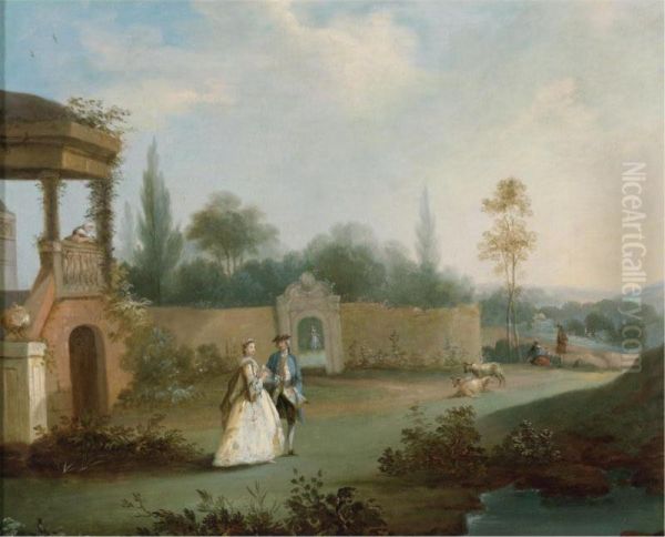 Elegant Figures Strolling In A Park - view 1