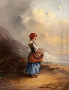 Fischermadchen An Der Kuste by Eduard Hildebrandt