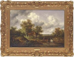 A Wooded Landscape With A Woodsman Watering Cattle At A Pond