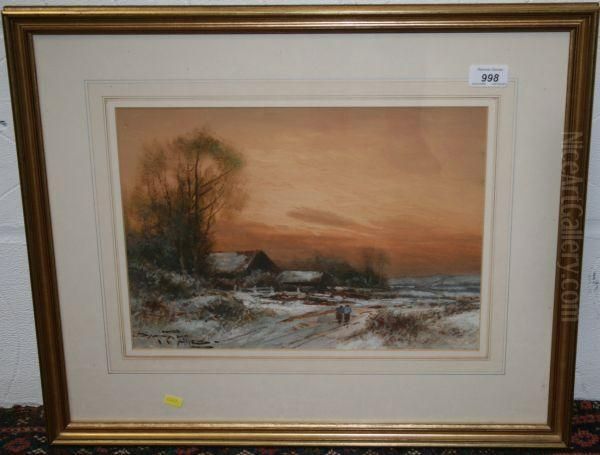 Snowy Winter Landscape With Sunset - view 1