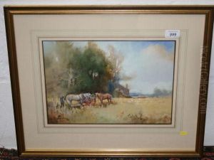 Harvest Scene With Horses And Cart by Bartram, Fred. John Hiles