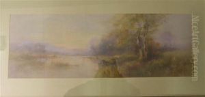 Landscape With Figure On A River Bank And Hills In The Distance by Bartram, Fred. John Hiles