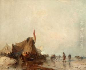 Dutchwinter Market On Frozen Lake by Carl Hilgers