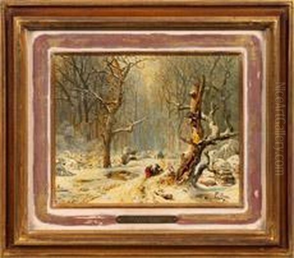 Verschneiter Winterwaldmit Figuren Auf Einem Weg - view 1