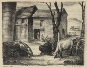 Untitled (farm Scene With Buildings And Cows) by Carl G. Hill