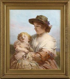Mother With A Sleeping Child by James John Hill