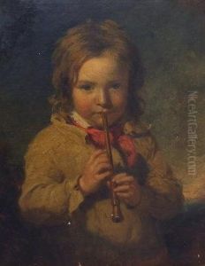Portrait Of A Boy Playing A Recorder by James John Hill