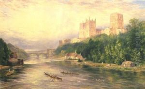 A British Cathedral Overlooking A River by John Henry Hill