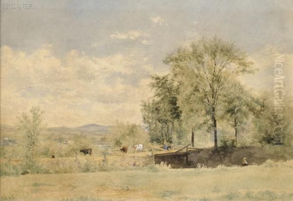 Drover And Cattle Crossing A Wooden Bridge - view 1