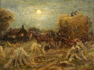 Loading The Hay-wagon By Moonlight by Rowland Henry Hill