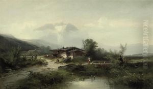 A Figure Before An Alpine Chalet