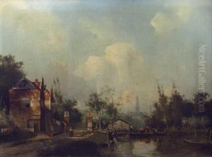 Hollandische Dorfstrase Am Kleinen Kanal, Mit Personenstaffage