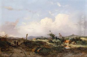 Figures Walking On A Country Path by Adrianus David Hilleveld
