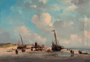 The Daily Catch: A Beachscene In Summer With Fisherfolk And Bomschuiten, Scheveningen