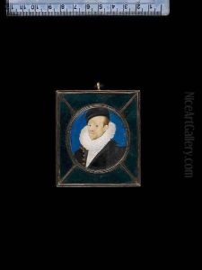 A Gentleman, Wearing Black Coat With Gold Buttons, Open To Reveal White Doublet, High Ruff And Black Cap. by Nicholas Hilliard