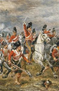 The Charge Of The Royal Scots Greys At Waterloo, Supported By A Highland Regiment by Robert Alexander Hillingford