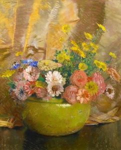 Zinnias And Stock by Laura Coombs Hills