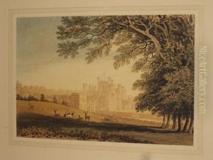 Deer Grazing Before A Castle, Possibly Balmoral Castle, Aberdeenshire