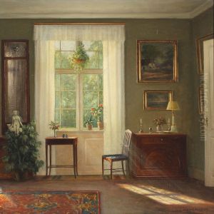 Interior With Sunlight Through A Window by Hans Hilsoe