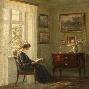 Drawing Room Interior With A Reading Lady At The Window